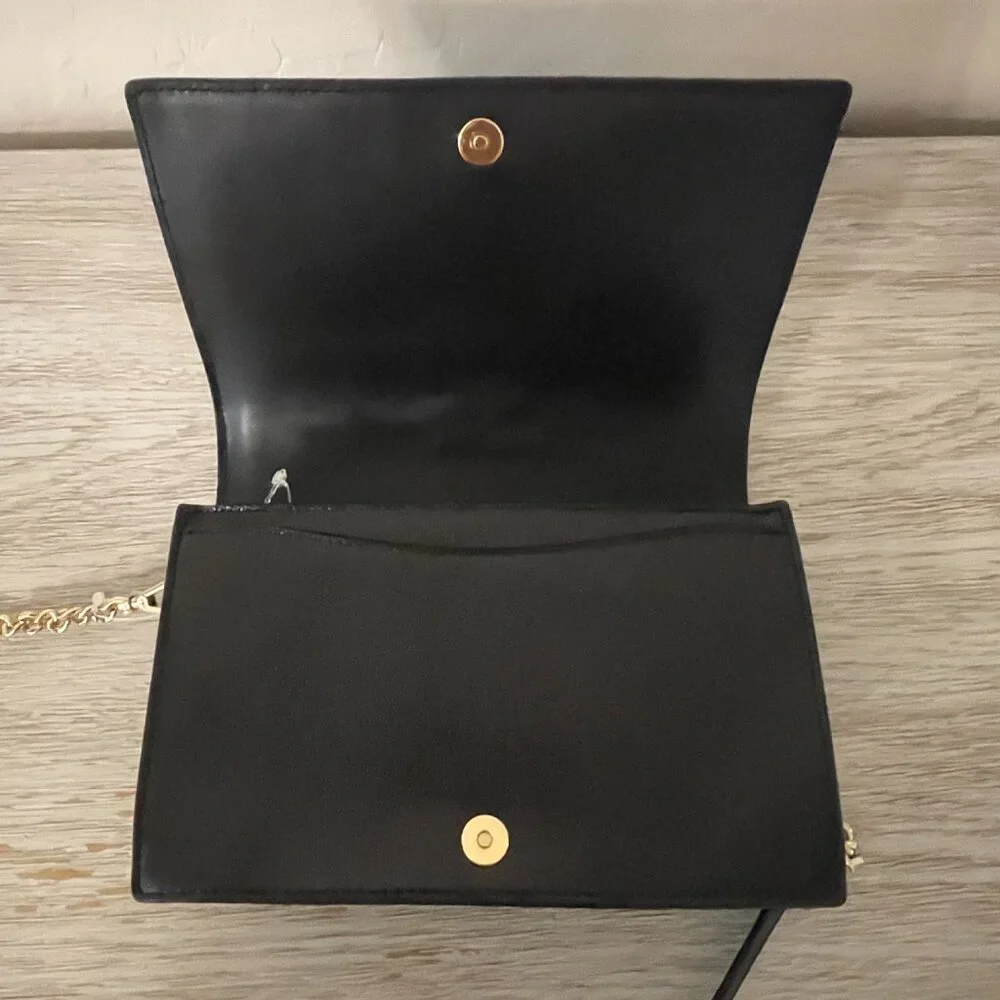 New Michael Kors Crossbody Bag Black Gold Rhinestone Crystal Studs Chain Flap MK